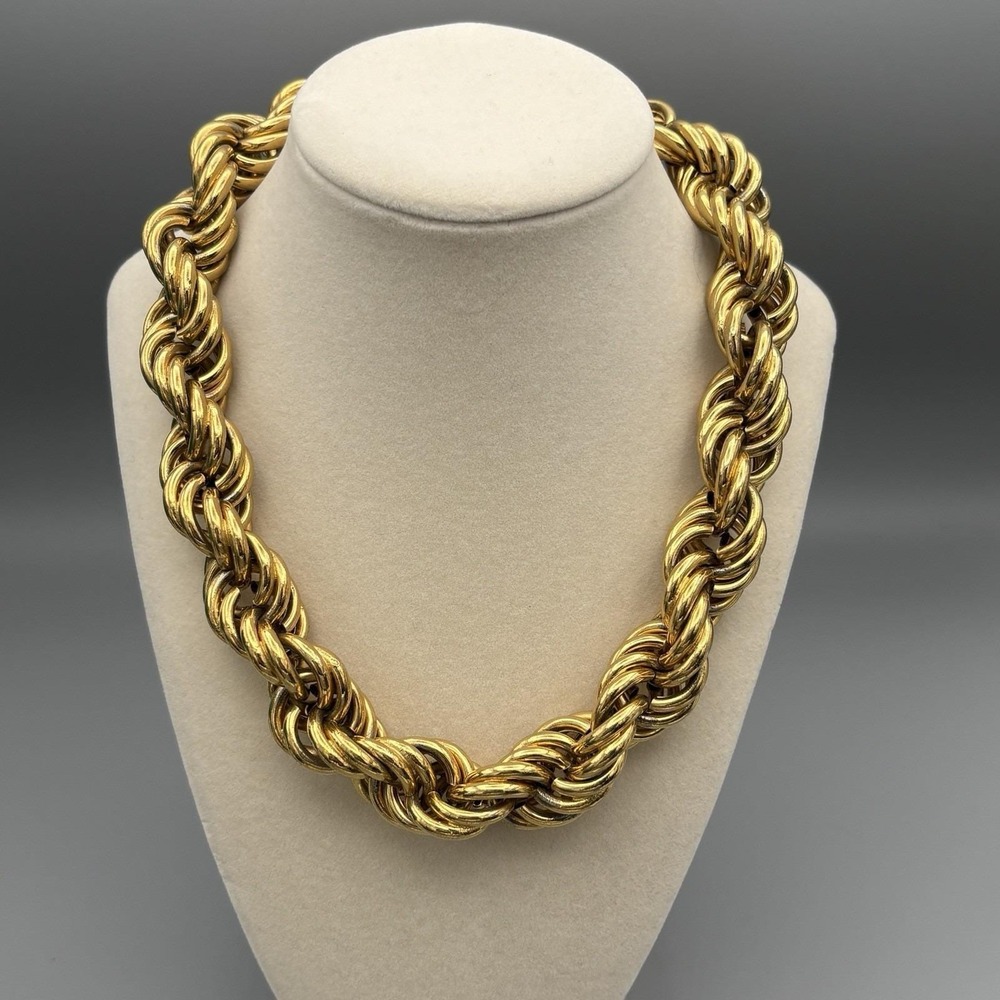 Vintage Signed Napier Gold Tone Twisted Rope Chain Necklace Chunky 17"